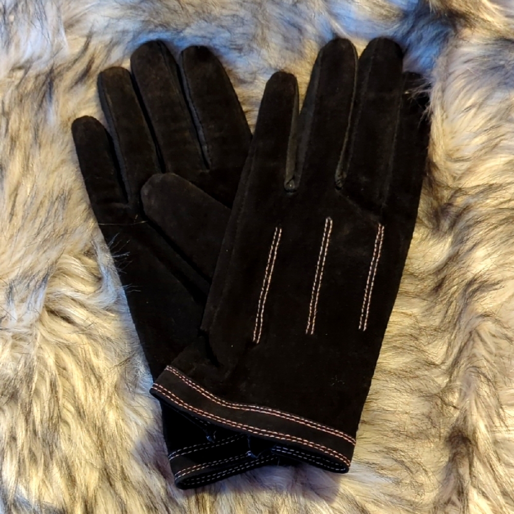 Suede leather, lined gloves, Ladies, Large, Black